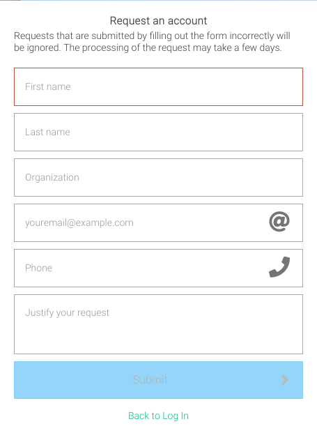 request an account screen