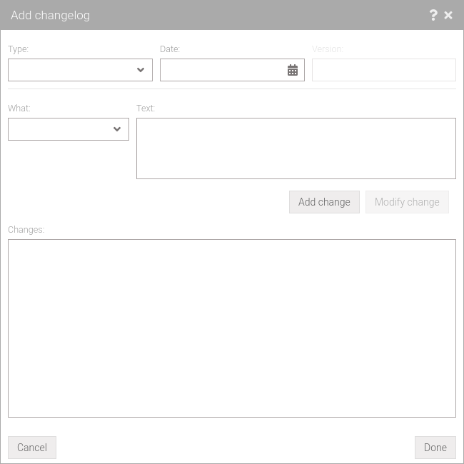 Add/Modify changelog form