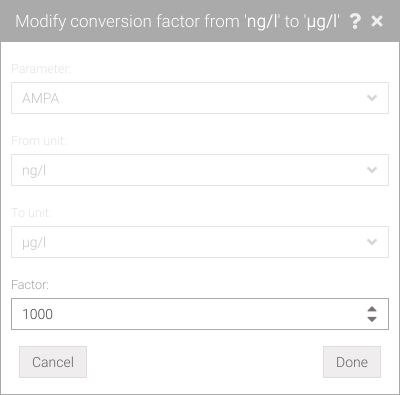 Modify conversion factor window