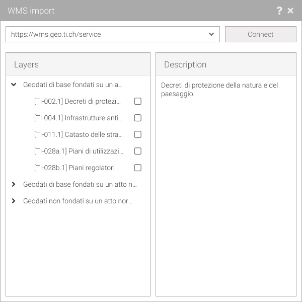 Import window with WMS loaded