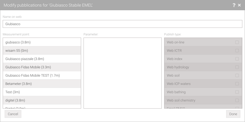 Modify publications window