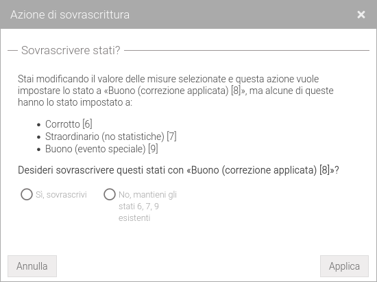 Avviso sovrescrizione degli stati alla modifica del valore